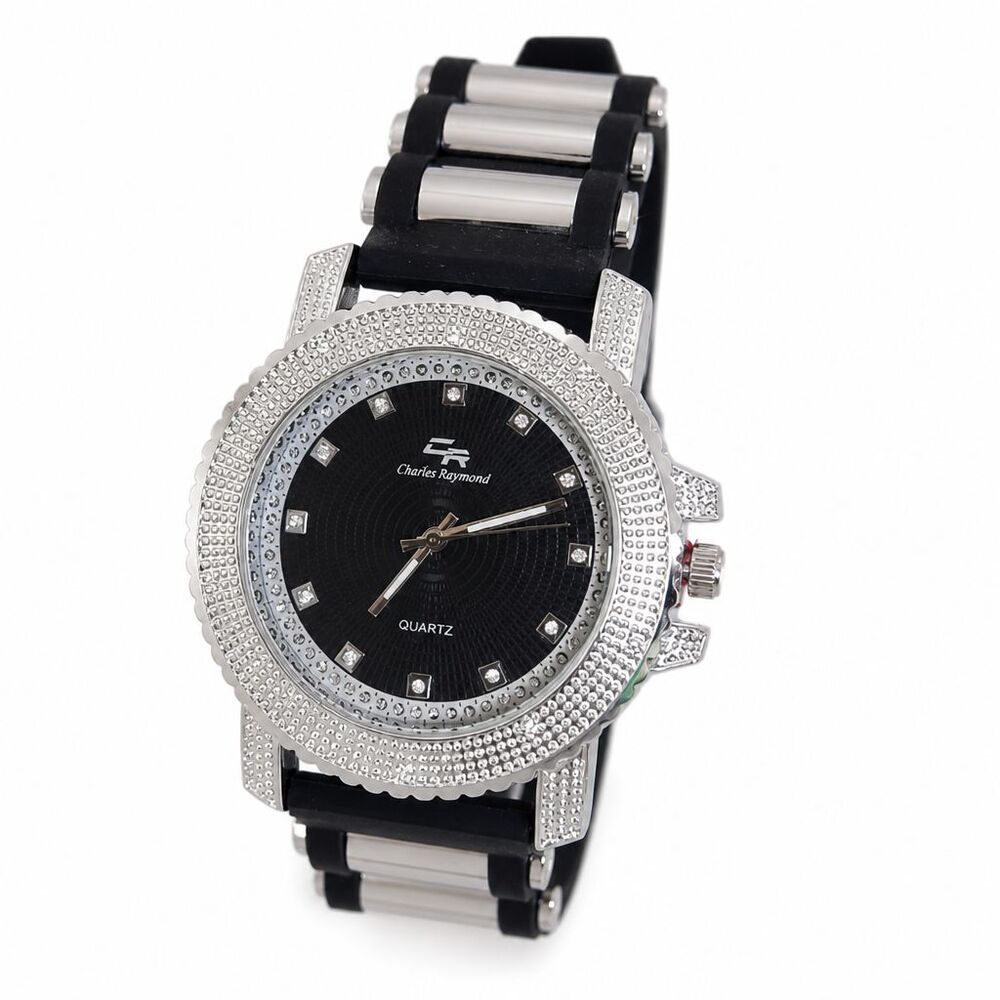 Charles Raymond Iced Oversized Hip Hop Bullet Silicone Band Men's Watch GJM-SS